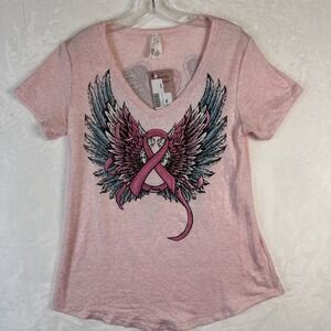 Liberty Wear T Shirt Womens Large Pink Eagle Wings Rhinestone Breast Cancer Tee